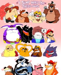 16boys 4_fingers 6+boys :) :d absurd_res activision adventure_time angry animal_crossing anthro armpit_hair bandicoot banjo-kazooie banjo_(banjo-kazooie) beard bec_noir belly big_the_cat black_eyes blonde_hair blue_eyes blue_nipples blush body_hair bone bow_tie brown_fur bulge canid canine canis cartoon_network chest_hair clothing collar comedy_central crash_(series) crash_bandicoot crossover d:< domestic_cat domestic_dog domestic_pig dr._eggman drawn_together duck_hunt duck_hunt_dog embarrassed eyepatch facial_hair felid feline felis five_nights_at_freddy's flexing freddy_(fnaf) gengar ghost_type gloves gradient_background green_eyes group half-closed_eyes hat headgear headwear heart hi_res homestuck human jack_noir jake_the_dog light-skinned_male looking_at_viewer male male_only mammal mario mario_(series) marsupial microphone moustache mr._resetti multiple_boys naughtybassard nintendo overalls overweight overweight_male pink_background pink_body poison_type pokémon_(species) pokemon purple_fur rareware red_sclera sans simp skeleton sonic_(series) sonic_the_hedgehog_(series) spanky_ham speedo suid suina sus_(pig) swimwear teeth_showing tongue_out top_hat topless torquewintress twitter undertale underwear unknown_character ursid video_games wario white_background white_gioves wink winking_at_viewer yellow_fur yellow_sclera