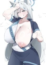 1girls abydos_high_school_student big_breasts blue_archive breasts female halo nipples practicerecord shiroko_(blue_archive) shiroko_(terror)_(blue_archive) sweat