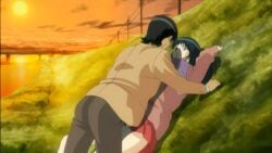 1boy 1girls accident accidental_erection accidental_exposure asada_shouko asatsuki_akira assertive assertive_male before_sex big_penis black_hair blazer blush boner boner_in_pants boyfriend-girlfriend breast_press briefs canon_couple clumsy coat comic couple embarrassed erect_penis erection erotic erotic_situation eyewear falling falling_over genitals glasses grass hills imminent_kiss imminent_sex looking_at_another looking_at_partner lying lying_on_back lying_on_person male male/female megane necktie outdoors outercourse panchira_teacher panties passive_female penis penis_against_pussy penis_touching_vagina pinned pinned_down pinned_to_ground rimless_eyewear rimless_glasses road scarf school school_uniform schoolgirl screencap sexually_suggestive shy skirt socks straight suggestive suggestive_pose suggestive_posing sunset teenage_boy teenage_couple teenage_girl teenager text turned_on underskirt underwear white_skin