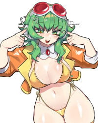 goggles_on_head golden_bikini golden_week green_eyes green_hair gumi large_boobs large_breasts rayrie tagme vocaloid wide_hips