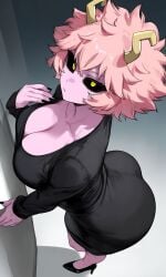1girls ai_generated big_ass big_boobs big_breasts big_butt black_dress black_sclera curvy curvy_body curvy_female curvy_figure heels horn horns huge_ass huge_breasts huge_butt kyoru189 large_ass large_breasts large_butt looking_at_viewer looking_up mature_female mina_ashido my_hero_academia pink_body pink_hair pink_skin shiny shiny_skin shoes solo solo_female top_view