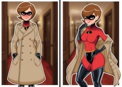 1girls absurd_res absurdres alternate_version_available blush breasts brown_coat brown_eyes brown_hair clothing coat dat_ass domino_mask eyewear female female_only front_view hair hand_on_hip helen_parr high_resolution highres hips lips mature mature_female mature_woman medium_breasts milf mother open_coat seductive seductive_look short_hair smile solo solo_female superhero_costume superheroine the_incredibles thighs tongue tongue_out valker