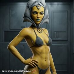 ai_generated airtist alien alien/human alien_girl alien_humanoid bikini bikini_bottom bikini_top bra clone_wars female female_focus female_only green_body high_resolution highres lightsaber_hilt looking_at_viewer lucasfilm panties patreon rig_nema star_wars tagme thong underwear
