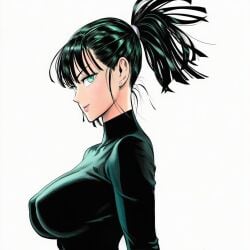 1:1 1girls 2d accurate_art_style accurate_body_type ai_generated alternate_hairstyle big_breasts black_dress blunt_bangs breast_focus breasts busty cel_shading closed_mouth clothed clothing covered_nipples curvaceous curvy curvy_female dress earrings erect_nipples erect_nipples_under_clothes eyebrows eyelashes female female_focus female_only foreshortening from_side fubuki_(one-punch_man) green_dress green_eyes green_hair high_collar high_ponytail high_resolution highres impossible_clothes impossible_dress jewelry large_breasts light-skinned_female light_skin line_art long_sleeves looking_at_viewer looking_to_the_side manga_style murata_yuusuke_(style) narrow_waist nipple_bulge no_bra official_style one-punch_man pink_lips pinup ponytail shiny_hair short_hair side_view sideboob skin_tight smile solo solo_female solo_focus standing stud_earrings tight_clothing tight_dress turtleneck_dress upper_body viewed_from_side