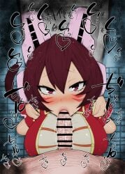 1boy 1girls :>= big_breasts colored fellatio kurotama light-skinned_male mandalay my_hero_academia saliva shino_sousaki squatting wild_wild_pussycats