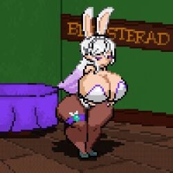 animated blush bmasterad boobs_bigger_than_head breasts bunny_costume bunny_ears bunny_girl bunny_tail bunnysuit elf elf_ears female giant_ass giant_breasts huge_breasts jiggling jiggling_breasts lavender_(petrisvt) light_skin makeup purple_eyes silver_hair solo swinging_breasts virtual_youtuber vtuber vtuberfanart
