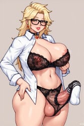 ai_generated balls ballsack blonde_hair breasts cleavage cock covered_nipples erect_penis futa_cock futa_only futanari glasses hands_on_hips huge_balls huge_breasts huge_cock huge_testicles huge_thighs lingerie looking_at_viewer nipple_outline nipples nipples_visible_through_clothing original_character penis pink_nipples smiling smiling_at_viewer snapperai sock_on_cock sock_on_penis socks spectacles testicles thick_thighs thighs veiny_penis voluptuous voluptuous_body voluptuous_futa yellow_eyes