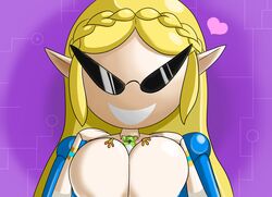 big_breasts blonde disney doll_joints frog hands_on_breasts hands_on_own_chest heart knick_knack nintendo permanent_smile pixar pointy_ears pov princess_zelda slopster! smile smiling smiling_at_viewer squished_breasts sunglasses sunnification tagme the_legend_of_zelda