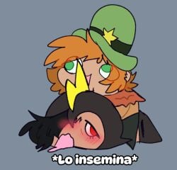 ambiguous_penetration blush commander_peepers gay gay_sex green_eyes human_version meme meme_reference no_visible_genitalia red_eyes shitpost spanish_text sunnypawsy trans_(lore) trans_man trans_man_(lore) wander_(wander_over_yonder) wander_over_yonder