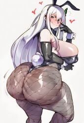 ai_generated ass_focus big_ass big_breasts bunny_costume bunny_ears bunnysuit echidna_(re:zero) female_only jojoioiiiii novelai re:zero_kara_hajimeru_isekai_seikatsu solo white_background white_hair