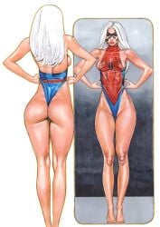 1girls ass big_ass black_cat_(marvel) celal_kok felicia_hardy female marvel mirror solo spider-man_(series) traditional_media_(artwork) white_hair