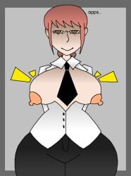 1girl 2d 2d_(artwork) 2d_artwork black_pants boobs boobs_out breasts breasts_focus breasts_out buttons chainsaw_man eyelashes ferman looking_at_viewer makima_(chainsaw_man) office_clothing pants popping_out professional_clothes shirt smiling smiling_at_viewer thick tie tits titties voluptuous voluptuous_female