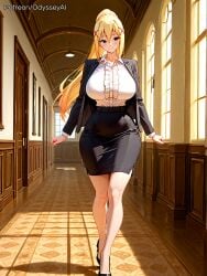 1girl 1girls ai_generated alternate_breast_size alternate_costume ass big_ass big_breasts black_footwear black_jacket black_skirt blonde_hair blue_eyes blush blush_lines blushing blushing_at_viewer braid breasts breasts_bigger_than_head bubble_ass bubble_butt center_frills cleavage closed_mouth clothed clothed_female collared_shirt cowboy_shot curvaceous curvaceous_body curvaceous_female curvaceous_figure curves curvy curvy_body curvy_female curvy_figure curvy_hips darkness_(konosuba) dress_shirt female female_focus female_only formal frills from_front front_view full_body fully_clothed hair_between_eyes hair_ornament hallway high-waist_skirt high_heels high_ponytail hourglass_figure huge_ass huge_breasts huge_butt impossible_clothes indoors jacket kono_subarashii_sekai_ni_shukufuku_wo! konosuba large_ass large_breasts long_hair long_sleeves looking_at_viewer miniskirt narrow_waist odysseyai office_lady open_clothes open_jacket parted_lips patreon_username pencil_skirt ponytail shiny_skin shirt shirt_tucked_in skirt skirt_suit smile solo solo_female solo_focus standing suit sunlight taut_clothes thick thick_ass thick_thighs thighs thin_waist tight_clothes very_long_hair walking white_shirt wide_ass wide_hips window x_hair_ornament