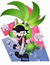 anonymous_male eggshoppe gloves green_hair piercings sharp_teeth sonic_the_hedgehog_(idw) sonic_the_hedgehog_(series) surge_the_tenrec tagme text vaginal_penetration