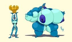 alien alien_humanoid blue_body blue_skin diegosandiego fin_hair fins fish fish_humanoid huge_ass huge_breasts inflation muscular nala_(diegosandiego)