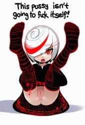 aged_up ai_generated asking_for_it asking_for_sex dialogue holding_legs lifting_leg presenting presenting_pussy pussy sage_(sonic) sage_(sonic_frontiers) showing_off showing_pussy sonic_(series) sonic_the_hedgehog_(series) text
