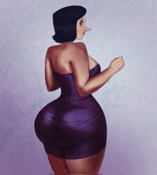 1girls 2020s 2026 2d 2d_(artwork) ass back_view big_ass cheesecakevalentine_(artist) coraline dress female female_only masochistmaverick mel_jones milf png solo