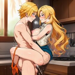1boy1girl ai_generated blonde_hair brother_and_sister jaune_arc muscular_male rwby saphron_cotta-arc
