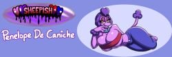 1girls 3_toes 4_fingers anthro bakunyuu banner bare_shoulders barefoot barely_contained big_breasts bimbo breasts bursting_breasts busty cleavage clothed clothing dog dog_girl eyelashes female female_only furry hourglass_figure jewelry laying_down laying_on_ground laying_on_side leggings logo mascara midriff navel necklace oc original_character pearl_necklace penelope_(protagon) penelope_de_caniche picothetrap pinup pompadour poodle promotional_art purple_body purple_fur scantily_clad sheepish_(series) smile smiling solo strapless strapless_bra strapless_top tail top_heavy underboob wallpaper yellow_eyes