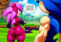 ai_generated blue_fur booty brother_and_sister dialogue green_hill_zone incest incest_(lore) looking_at_partner magenta_fur nude_female pink_hair round_ass siblings sonia_the_hedgehog sonic_(series) sonic_the_hedgehog sonic_the_hedgehog_(series) sonic_underground undressed