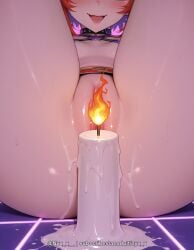 1girl ai_generated ass blush breasts candle explicit fire head_out_of_frame nyx_x open_mouth orange_hair patreon_username pussy red_hair smile solo spread_legs sweat tongue virtual_youtuber
