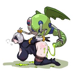 ass big_ass big_breasts big_thighs blindfold breasts female female_protagonist green_cum kandenki mechanicalchaser nier nier:_automata robot robot_humanoid thick_thighs white_background yorha_2b yu-gi-oh!
