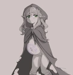 1girls big_belly bloated_belly blush chains cloak covered_nipples covering_breasts elf elf_ears female female_only green_eyes innie_pussy long_hair magic magic_circle naked navel nude outie_navel pentagram pregnant pussy rags ritual shaved_pussy vanabette