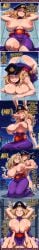 ai_generated areola belt bent_over blonde_hair blush bodily_fluids breasts camie_utsushimi cityscape cleavage comic curvy english_text female female_focus hat huge_breasts kneeling long_hair multiple_panels my_hero_academia night nipples nude open_clothes open_mouth outdoors partially_clothed police_hat purple_dress rampa69 shiny_skin smiling speech_bubble standing sweat thick_thighs uniform