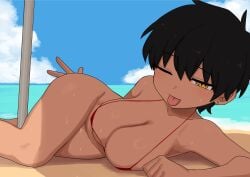 1girl 1girls 2d 2d_(artwork) big_breasts black_hair dark-skinned_female dark_skin kurobe_natsumi senpai_ga_uzai_kouhai_no_hanashi shiromanta tomboy yellow_eyes