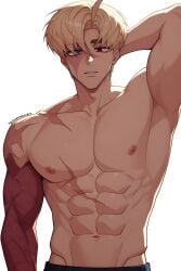 1boy ai_generated blonde_hair blue_eyes brawl_stars colettelover press red_eyes sirius_(brawl_stars) sport