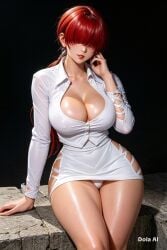 1girls ai_generated big_breasts huge_breasts king_of_fighters light-skinned_female light_skin long_hair pale-skinned_female pale_skin red_hair shermie_(kof) thick