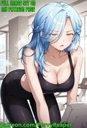 ai_generated bicycle blue_hair exercising golden_eyes lee_seol-ah riding sports_bra yoga_top