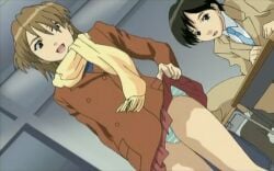 1girls 2boys bare_legs bare_thighs blazer brown_hair chair classmates clothing desk faceless_male female female_focus flat_chest flirting iizuka_mika lifted_by_self light_brown_hair open_mouth panchira_teacher panties pantyshot pantyshot_(standing) petite pleated_skirt presenting presenting_ass scarf school school_uniform schoolgirl seducing shimapan sitting sitting_on_chair skirt skirt_lift skirt_lifted_by_self smile standing staring staring_at_another staring_at_ass striped_panties tease teasing teasing_with_butt teen teenage_girl teenager thighs twintails two_side_up upper_body winter_clothes