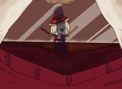 background balls ballsack cock_shadow limbus_company lucio_(limbus_company) mendoqx pants_down shocked shocked_expression sword valencina_(limbus_company) valencina_(project_moon)