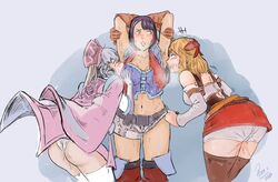 3girls armpit_fetish armpits arms_up artist_request ass black_hair blonde_hair blush breast_grab breast_sucking crop_top dark-skinned_female dark_skin female_only fiora_(xenoblade) hotpants licking_armpit melia_antiqua musk nintendo pussy_juice pussy_juice_drip ribbon sharla_(xenoblade) smell smelling smelly_armpits sniffing sniffing_armpit sweat thighhigh_boots thighhighs tiara white_hair xenoblade_(series) xenoblade_chronicles yuri