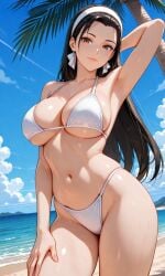 1girls ai_generated big_breasts bikini black_hair chizuru_kagura hairband king_of_fighters kofwaifus light-skinned_female light_skin long_hair pale-skinned_female pale_skin panties