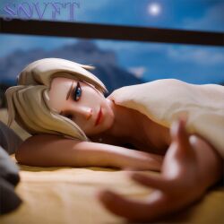 bed inviting_to_sex looking_at_viewer mercy naked overwatch under_bed