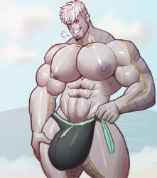 balls bara big_balls big_bulge big_pecs big_penis bulge flaccid lanz_(xenoblade) male male_only muscles muscular nintendo pecs penis pteroscreams solo solo_male underwear xenoblade_(series) xenoblade_chronicles_3