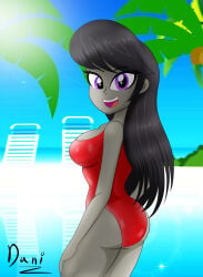 black_hair breasts danielitamlp_(artist) equestria_girls female female_only hasbro looking_at_viewer my_little_pony octavia_melody octavia_melody_(eg) purple_eyes smiling smiling_at_viewer solo solo_female swimsuit