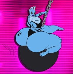 alien alien_humanoid blue_body blue_skin diegosandiego fin_hair fins fish fish_humanoid huge_ass huge_breasts nala_(diegosandiego) sitting wrecking_ball