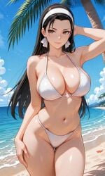 1girls ai_generated big_breasts bikini black_hair chizuru_kagura hairband king_of_fighters kofwaifus light-skinned_female light_skin long_hair pale-skinned_female pale_skin panties