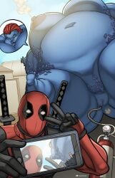 blue_body blue_skin deadpool diegosandiego huge_ass huge_belly huge_breasts inflation mystique pussy