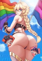 aether_(genshin_impact) big_ass big_thighs cute femboy flag genshin_impact leduckyarts pride_colors pride_month yellow_hair