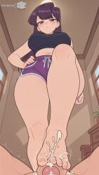 ai_assisted ai_generated bare_legs bare_shoulders barefoot big_breasts breasts crop_top cum cum_on_feet curvy curvy_body curvy_female feet foot_fetish foot_focus footjob komi-san_wa_komyushou_desu komi_shouko large_breasts long_hair male_pov moonwool_branch pov purple_eyes purple_hair seductive seductive_eyes seductive_look seductive_mouth seductive_pose seductive_smile shorts standing standing_on_one_leg tank_top thick_ass thick_thighs thighs toes uncensored