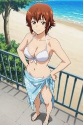 1boy absurdres adult ai_assisted ai_generated big_breasts bikini bikini_top breasts cleavage female full_body grand_blue grand_blue_dreaming hands_on_hips heeven highres kotegawa_chisa male mature patreon patreon_username perfect_body standing uncensored
