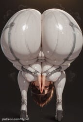 1girl ai_generated alternate_version_at_source amen_pose asian asian_female ass ass_focus ass_up_face_down back_view big_ass big_butt big_hips bodysuit brown_hair child_bearing_hips clothing evie_(stellar_blade) fat_ass handwear hips_wider_than_shoulders huge_ass hypet medium_breasts pale_skin plugsuit praise_da_booty_(meme) shift_up shiny shiny_skin short_hair simple_background skintight skintight_clothing steam steaming_body stellar_blade stellar_blade:_blood_rain tagme thick thick_ass thick_hips thick_legs thick_thighs thighs tight_clothing tomboy white_bodysuit wide_hips