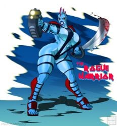 alien alien_humanoid blue_body blue_skin fin_hair fish fish_humanoid huge_ass huge_breasts pointing_gun stance