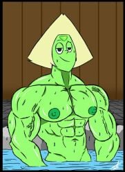 abs cartoon_network green_nipples green_skin hot_spring muscle muscles muscular muscular_arms muscular_female nipples peridot_(steven_universe) six_pack steven_universe veins veiny_arms wet wet_body