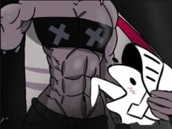 abs gray_skin hazbin_hotel joke_art licking_abs meme meme_reference muscular_female self_upload shrimp tongue_out unseen_female_face vaggie_(hazbin_hotel)