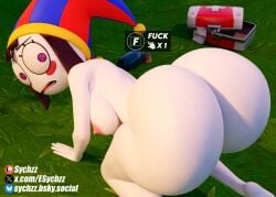1girls 3d 3d_(artwork) all_fours ass barefoot completely_nude completely_nude_female elsychzz female female_only fortnite full_body huge_ass naked naked_female nude nude_female pomni_(the_amazing_digital_circus) short_hair solo solo_female the_amazing_digital_circus